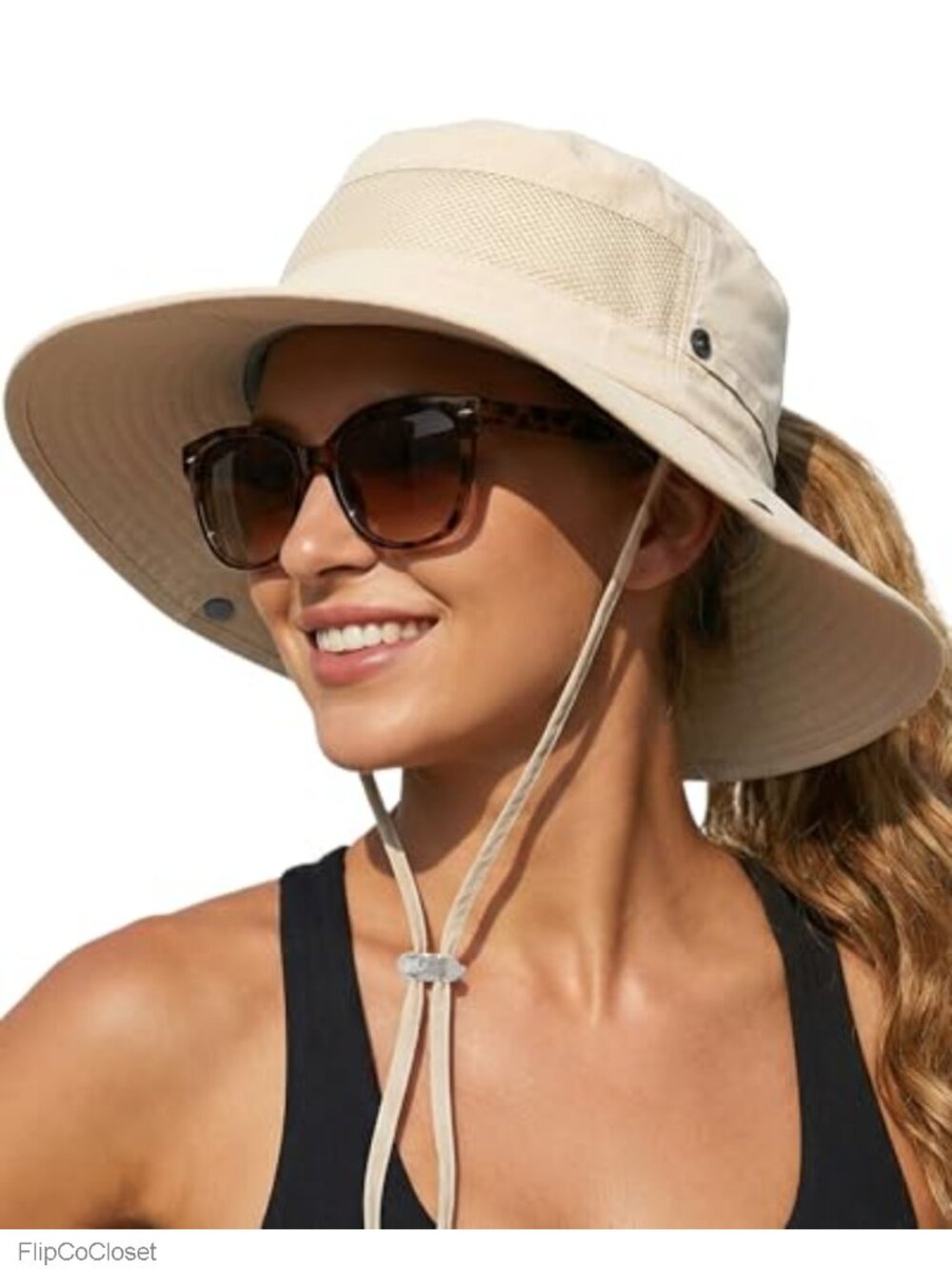 Wide Brim Sun Hat Ponytail Hole Foldable Beach Fishing Bucket